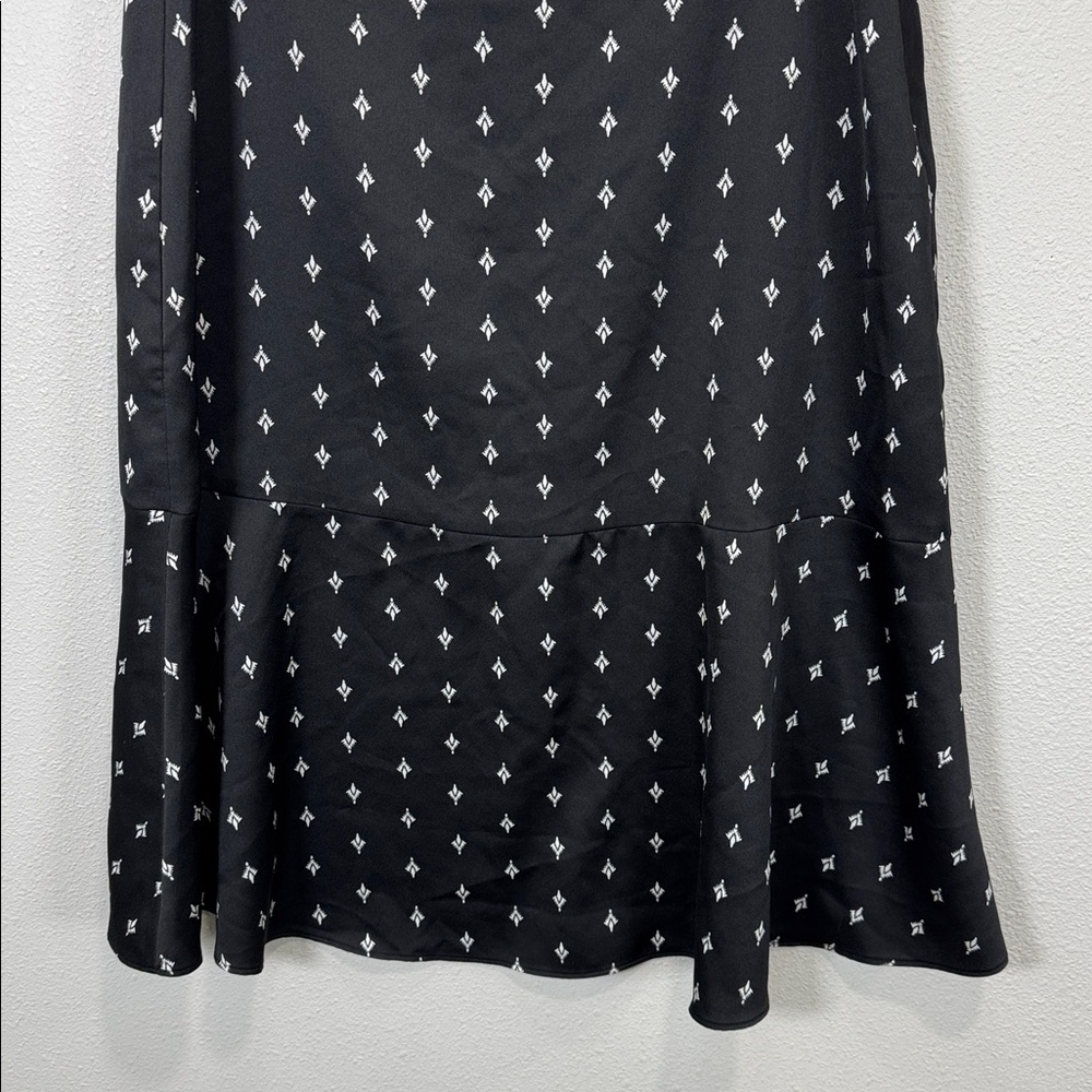 LOFT Black satin A-Line Skirt‎ with White Diamond Pattern - Picture 4 of 7